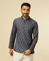 Dark Blue Jaal and Medallion Short Kurta